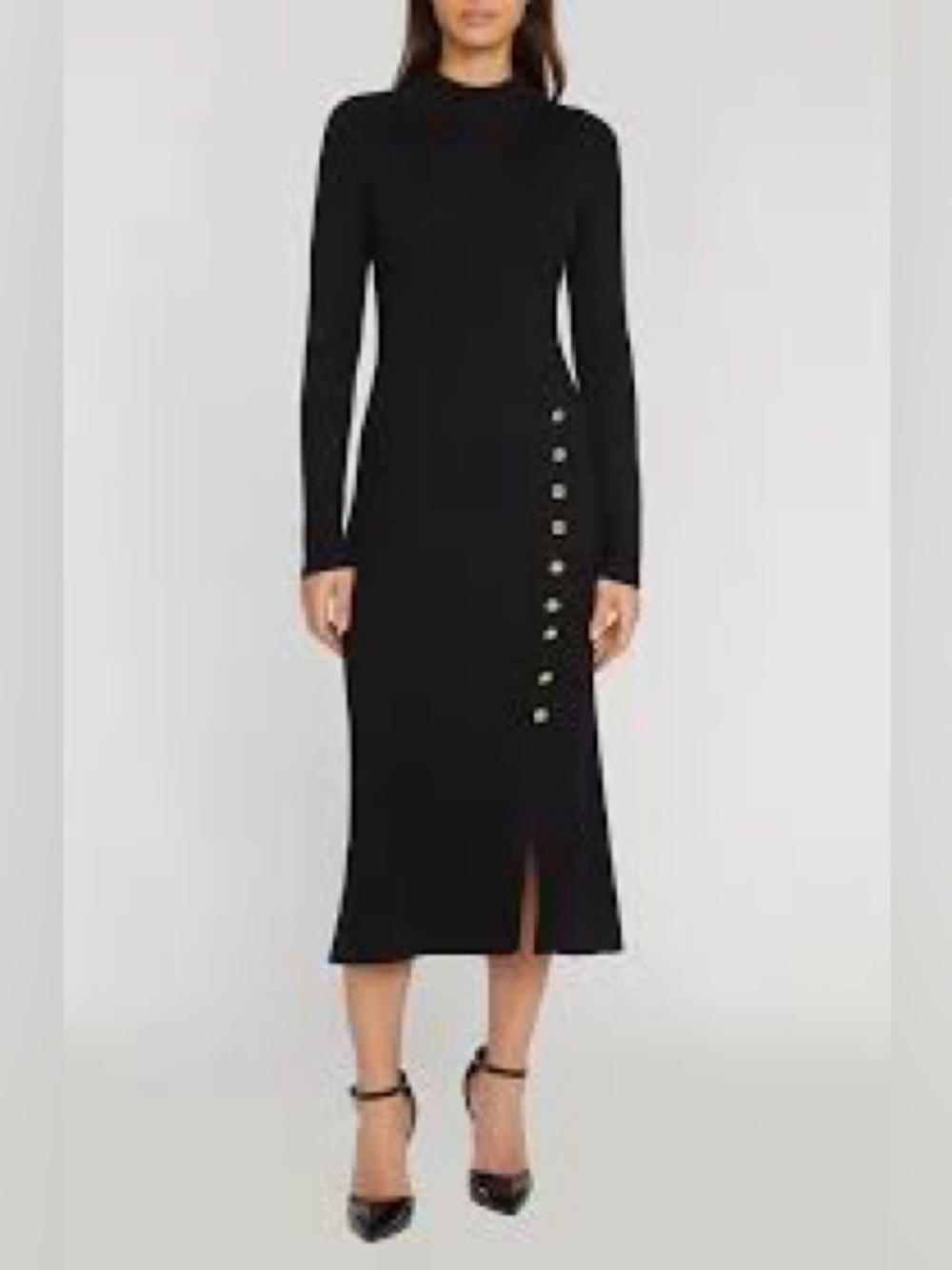 Baum und pferdgarten Sleek Black Long-Sleeve Midi Dress with Side Button